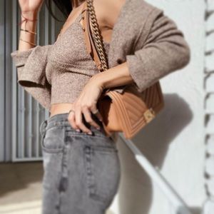 Tan Caviar Quilted Crossbody Chain Leboy P…